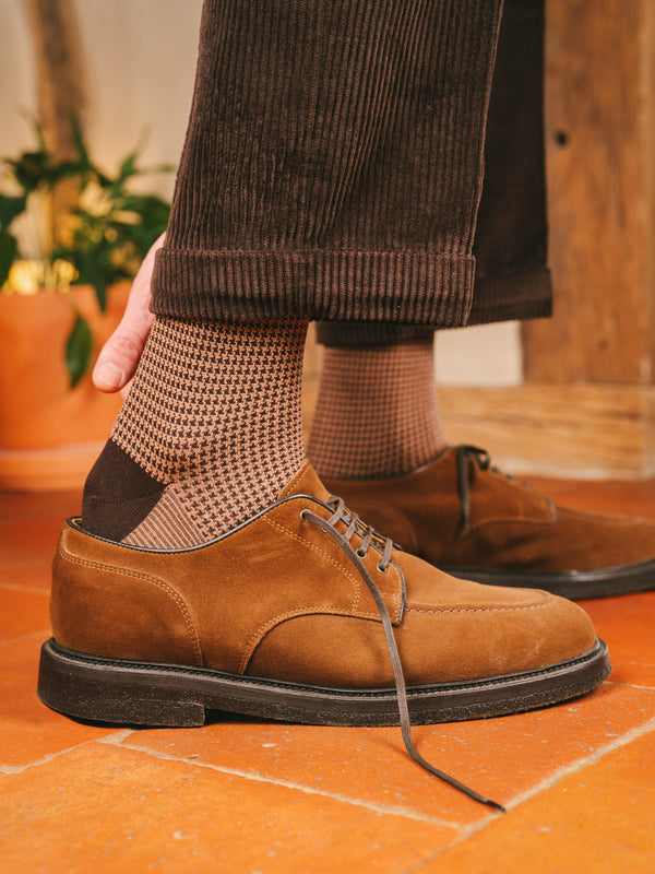 Pétrone chaussettes fil d'Ecosse pied de poule homme#couleur_marron-/-taupe
