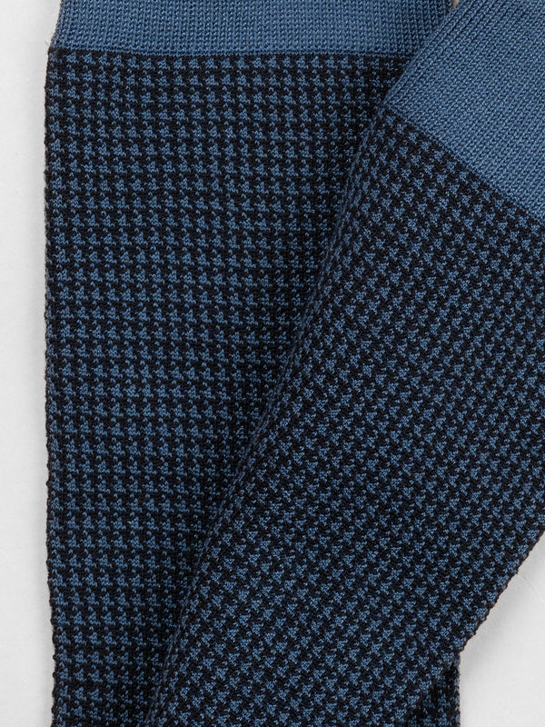 Pétrone chaussettes fil d'Ecosse pied de poule homme#bleu-marine-/-acier