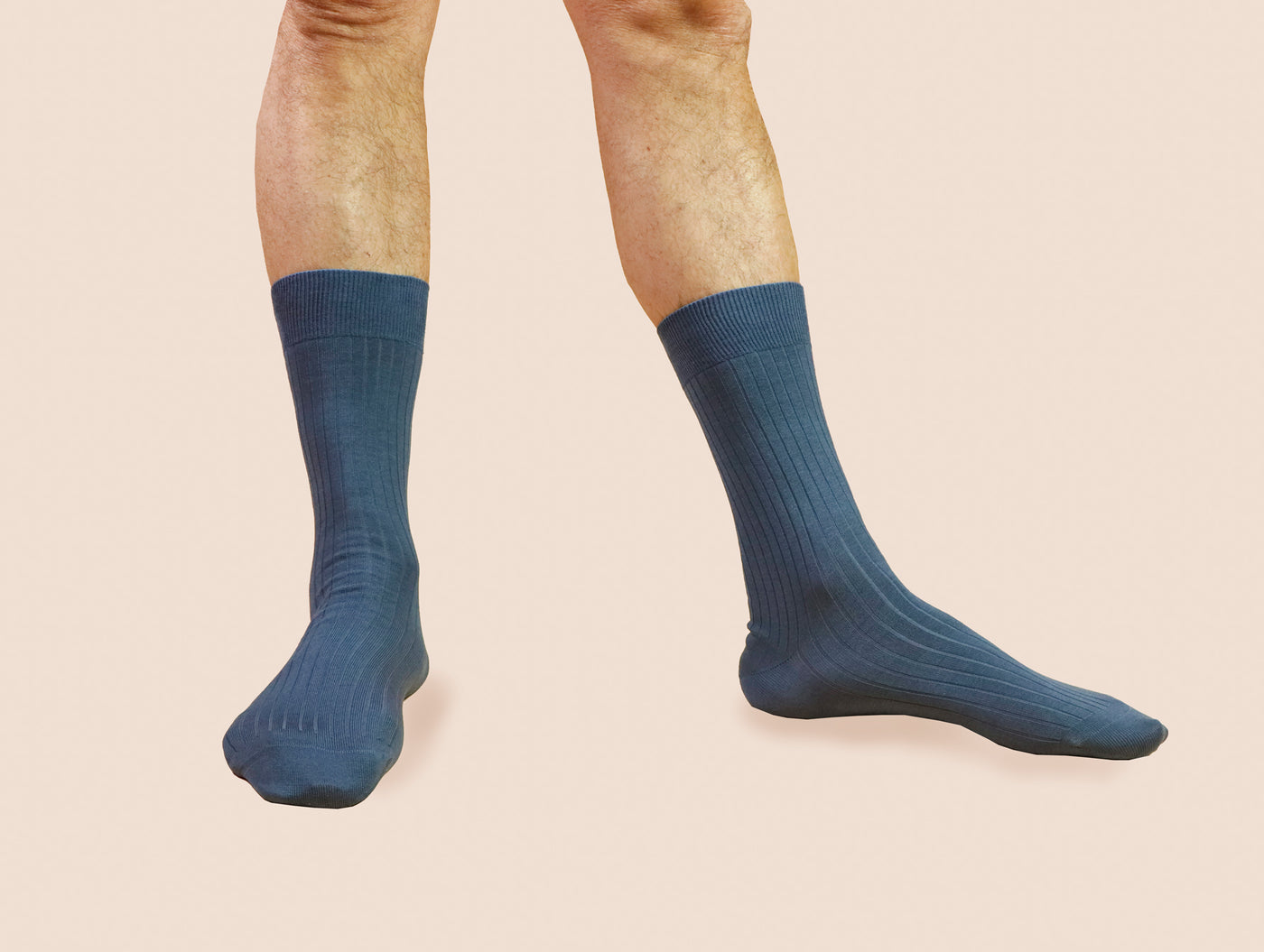 Pétrone chaussettes côtelées mi-mollet en fil d'Ecosse italien bleu céruléen hommes#couleur_bleu-céruléen