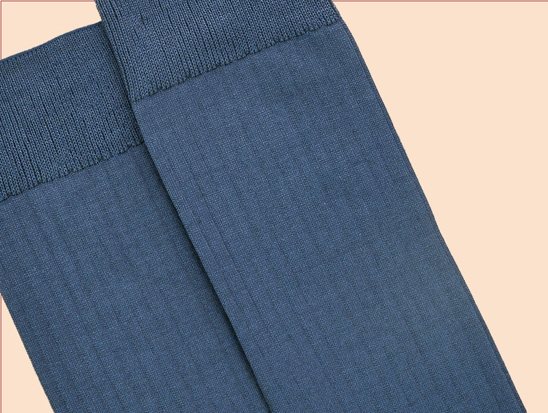 Pétrone chaussettes côtelées mi-mollet en fil d'Ecosse italien bleu céruléen hommes#couleur_bleu-céruléen