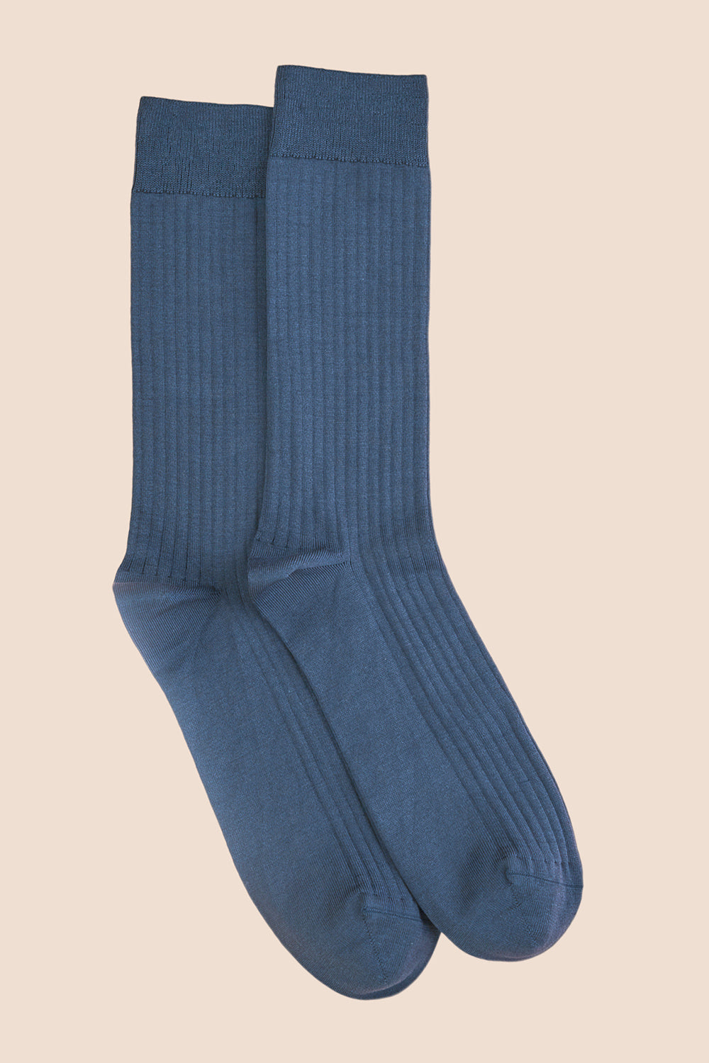 Pétrone chaussettes côtelées mi-mollet en fil d'Ecosse italien bleu céruléen hommes