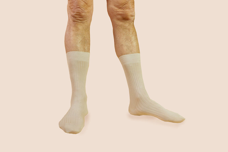 Pétrone chaussettes côtelées mi-mollet en fil d'Ecosse italien beige hommes#couleur_beige