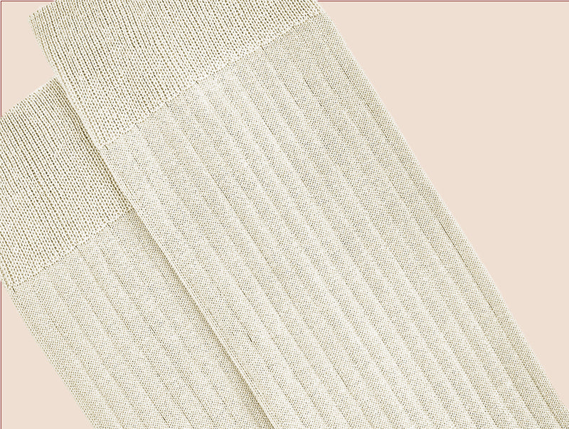 Pétrone chaussettes côtelées mi-mollet en fil d'Ecosse italien beige hommes#couleur_beige