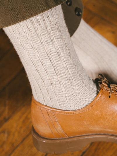 Pétrone chaussettes chaudes côtelées laine mérinos beige femme#couleur_beige