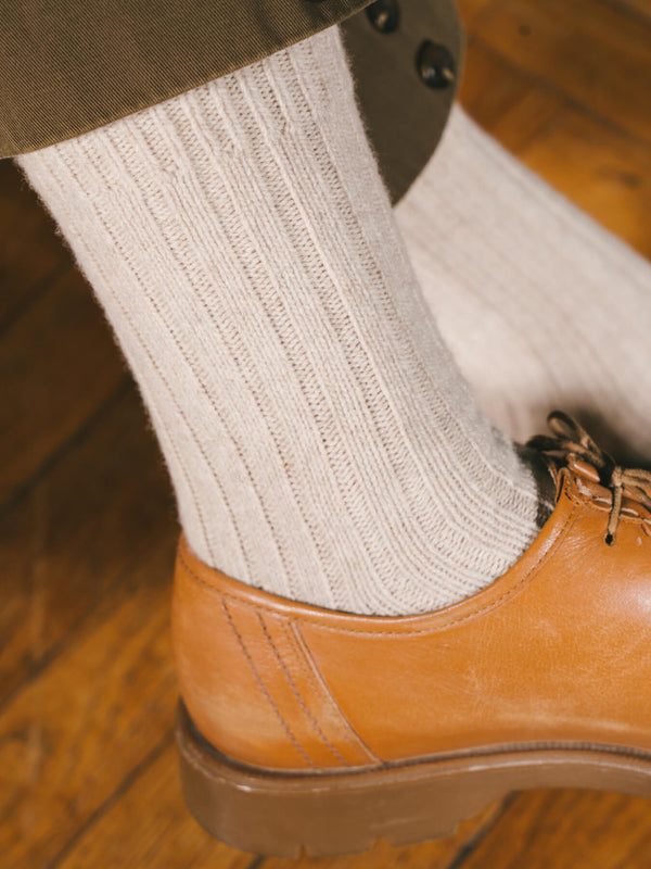 Pétrone chaussettes chaudes côtelées laine mérinos beige femme#couleur_beige