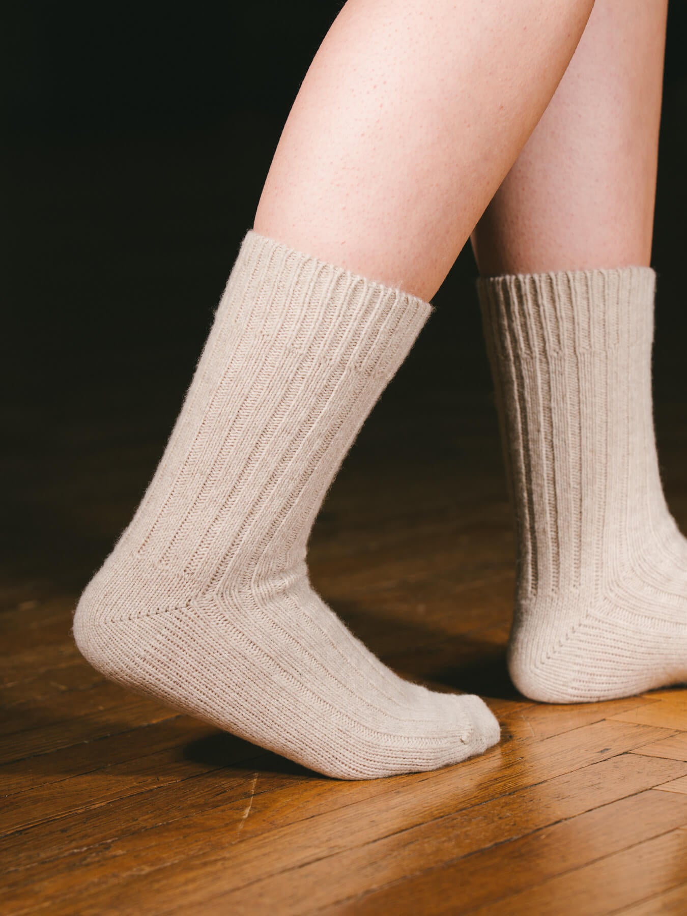 Pétrone chaussettes chaudes côtelées laine mérinos beige femme#couleur_beige