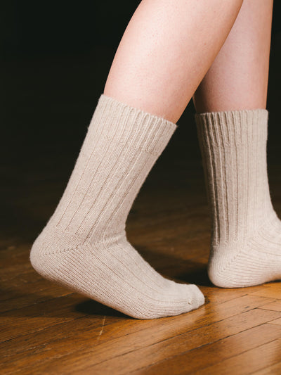 Pétrone chaussettes chaudes côtelées laine mérinos beige femme#couleur_beige