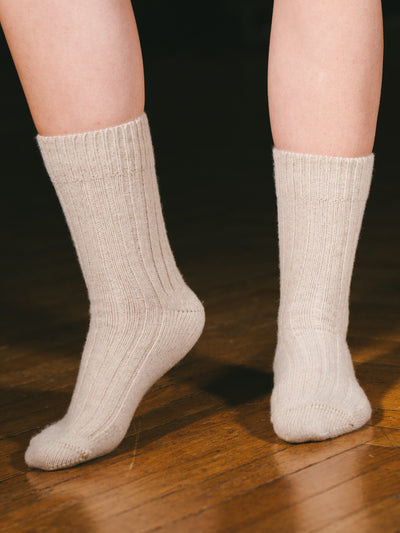 Pétrone chaussettes chaudes côtelées laine mérinos beige femme#couleur_beige