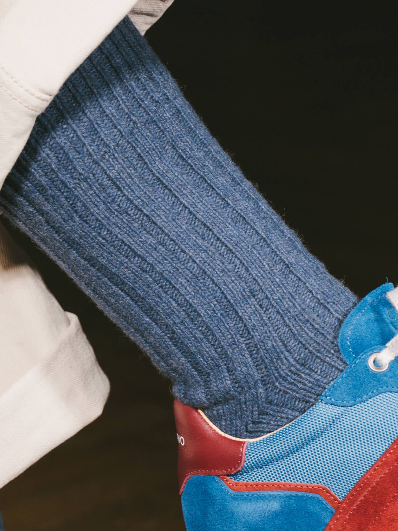 Pétrone chaussettes chaudes côtelées laine mérinos bleu chiné femme#couleur_bleu-chiné