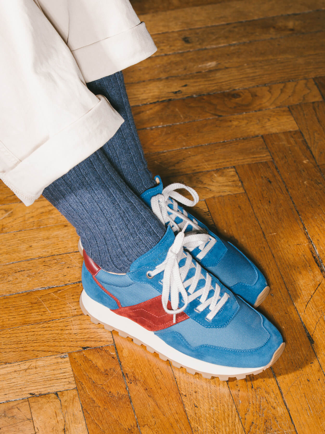 Pétrone chaussettes chaudes côtelées laine mérinos bleu chiné femme#couleur_bleu-chiné