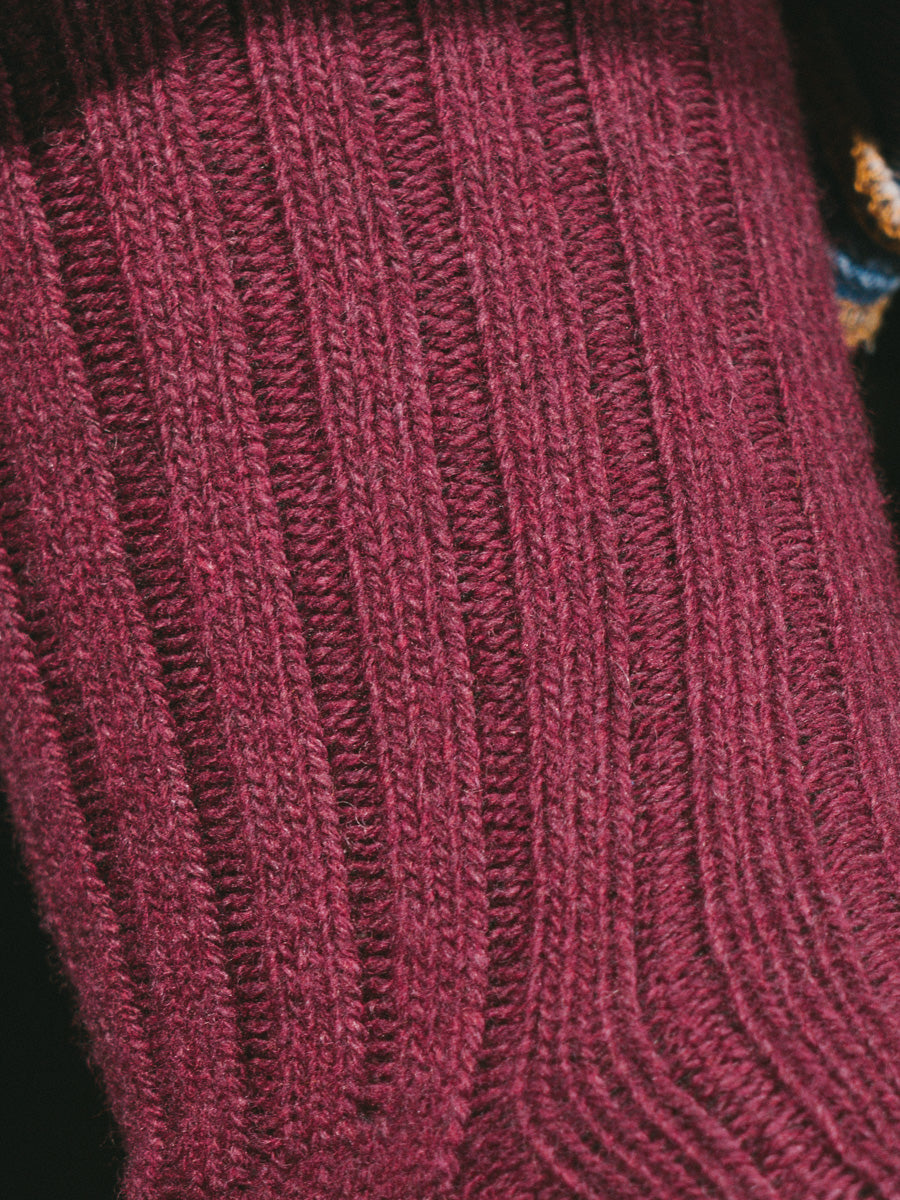 Pétrone chaussettes chaudes côtelées laine mérinos bordeaux foncé femme#couleur_bordeaux-foncé