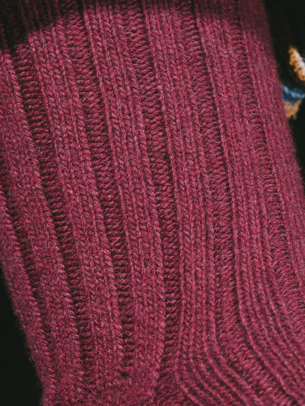 Pétrone chaussettes chaudes côtelées laine mérinos bordeaux foncé femme#couleur_bordeaux-foncé