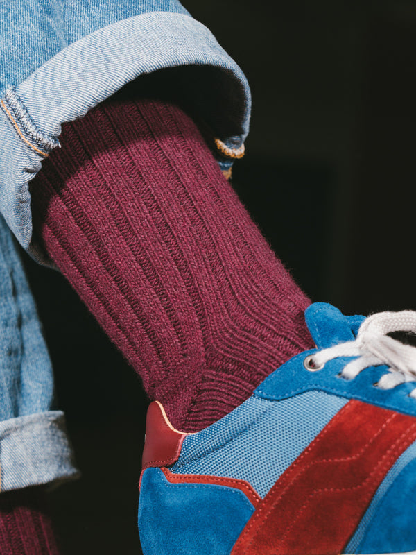 Pétrone chaussettes chaudes côtelées laine mérinos bordeaux foncé femme#couleur_bordeaux-foncé