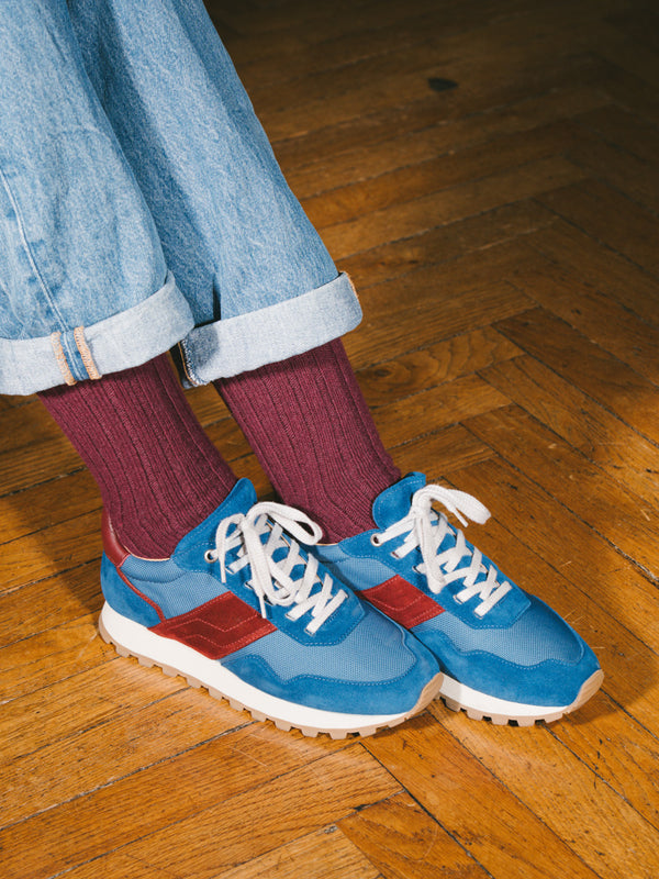 Pétrone chaussettes chaudes côtelées laine mérinos bordeaux foncé femme#couleur_bordeaux-foncé