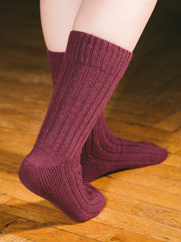 Pétrone chaussettes chaudes côtelées laine mérinos bordeaux foncé femme#couleur_bordeaux-foncé