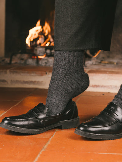 Pétrone chaussettes chaudes côtelées laine mérinos gris anthracite femme#couleur_gris-anthracite