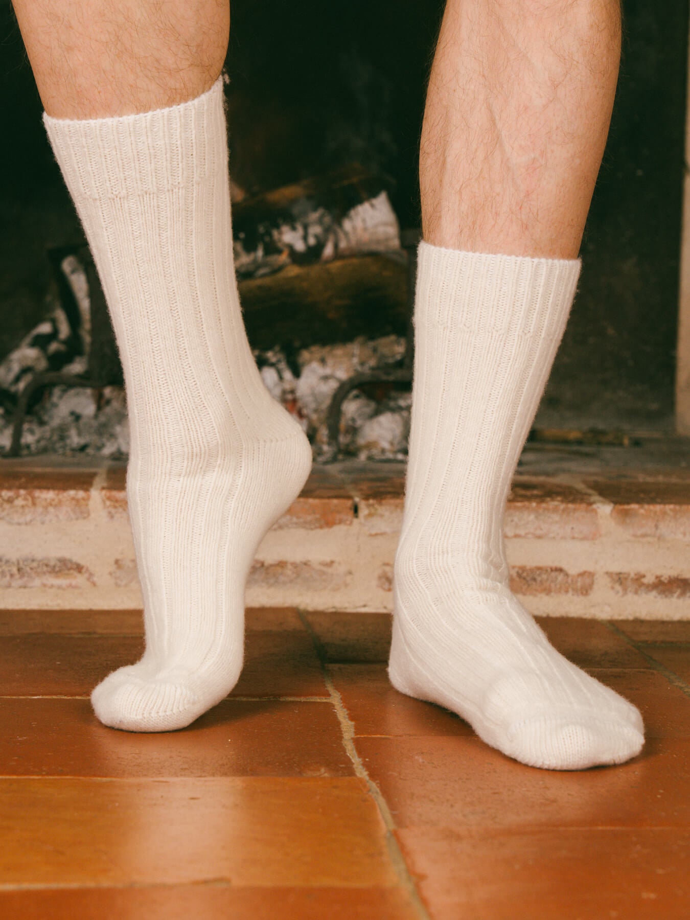 Pétrone chaussettes chaudes côtelées laine mérinos blanc crème homme#couleur_blanc-crème