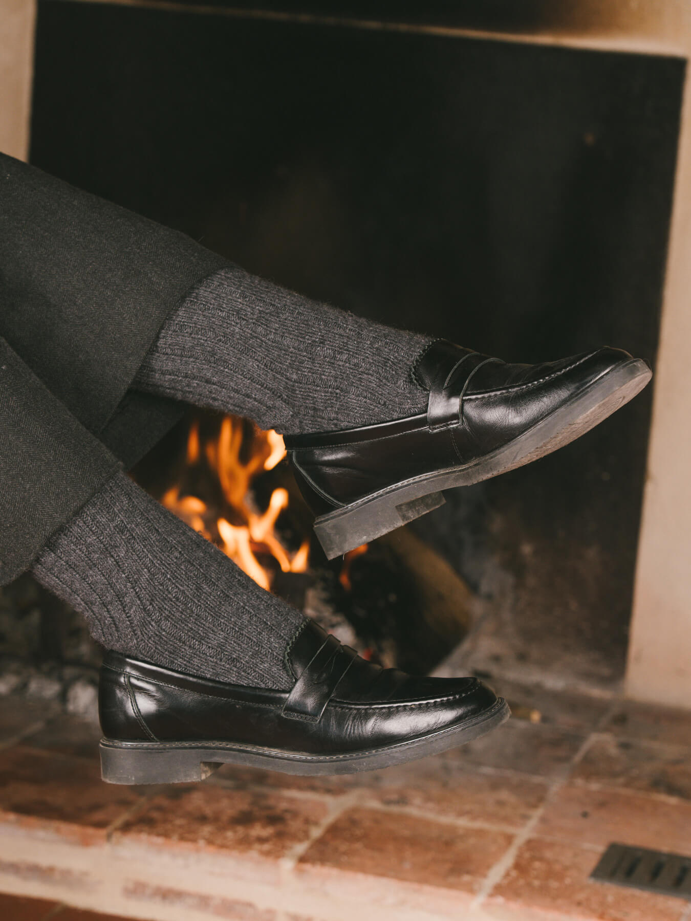 Pétrone chaussettes chaudes côtelées laine mérinos gris anthracite femme#couleur_gris-anthracite