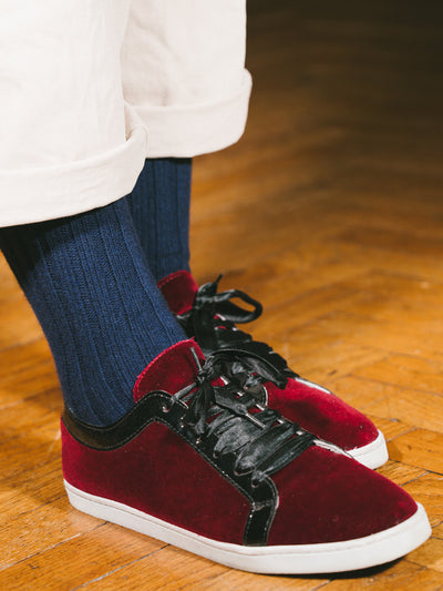 Pétrone chaussettes chaudes côtelées laine mérinos bleu marine femme#couleur_bleu-marine