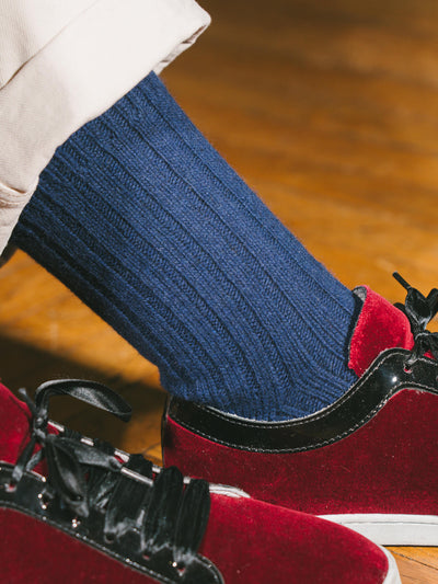 Pétrone chaussettes chaudes côtelées laine mérinos bleu marine femme#couleur_bleu-marine