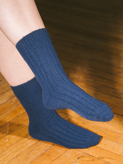 Pétrone chaussettes chaudes côtelées laine mérinos bleu marine femme#couleur_bleu-marine