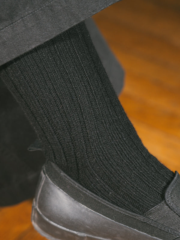 Pétrone chaussettes chaudes côtelées laine mérinos noir femme#couleur_noir