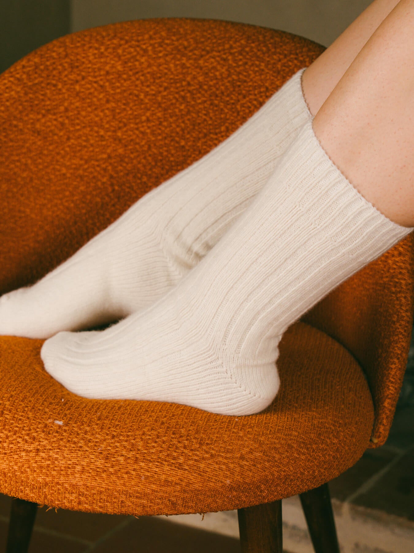 Pétrone chaussettes chaudes côtelées laine mérinos blanc crème femme#couleur_blanc-crème