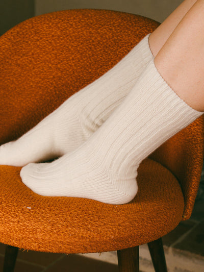 Pétrone chaussettes chaudes côtelées laine mérinos blanc crème femme#couleur_blanc-crème