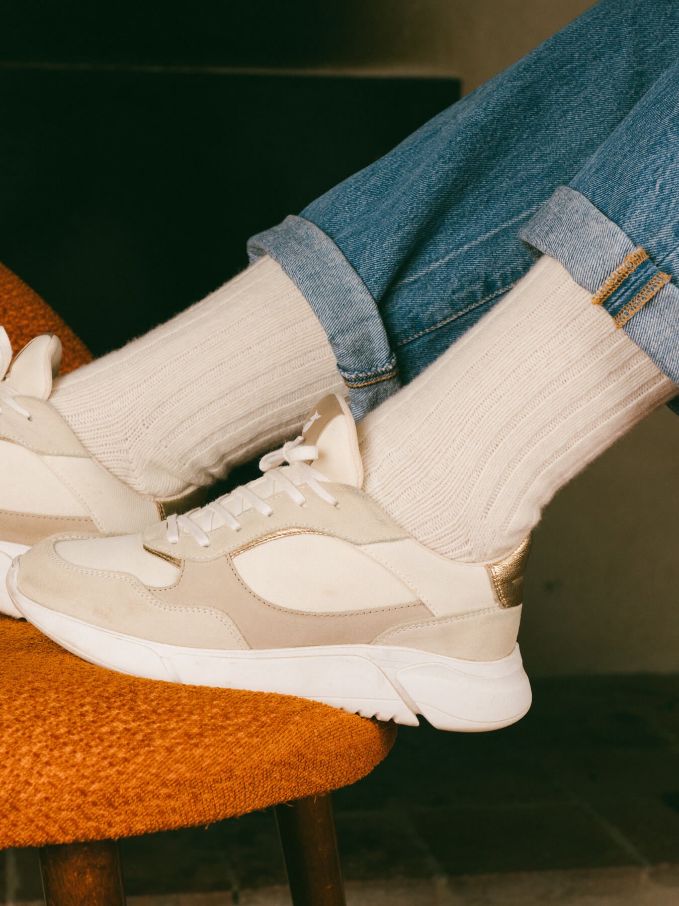 Pétrone chaussettes chaudes côtelées laine mérinos blanc crème femme#couleur_blanc-crème