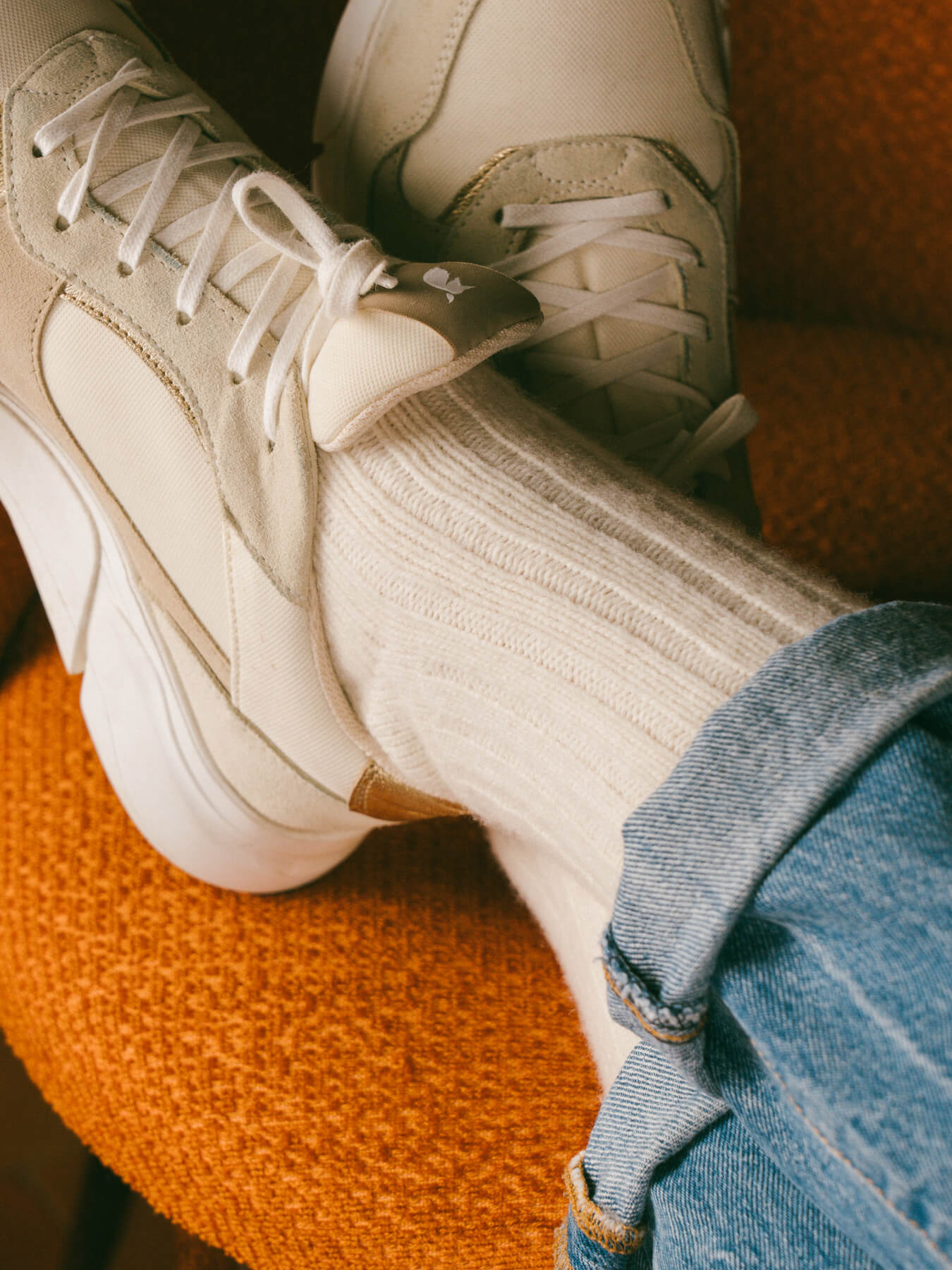 Pétrone chaussettes chaudes côtelées laine mérinos blanc crème femme#couleur_blanc-crème