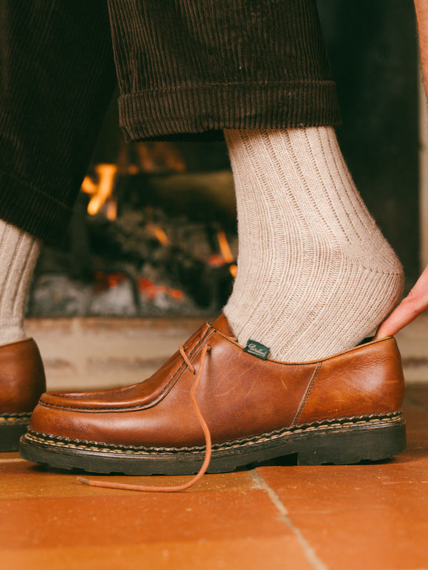 Pétrone chaussettes chaudes côtelées laine mérinos beige homme#couleur_beige