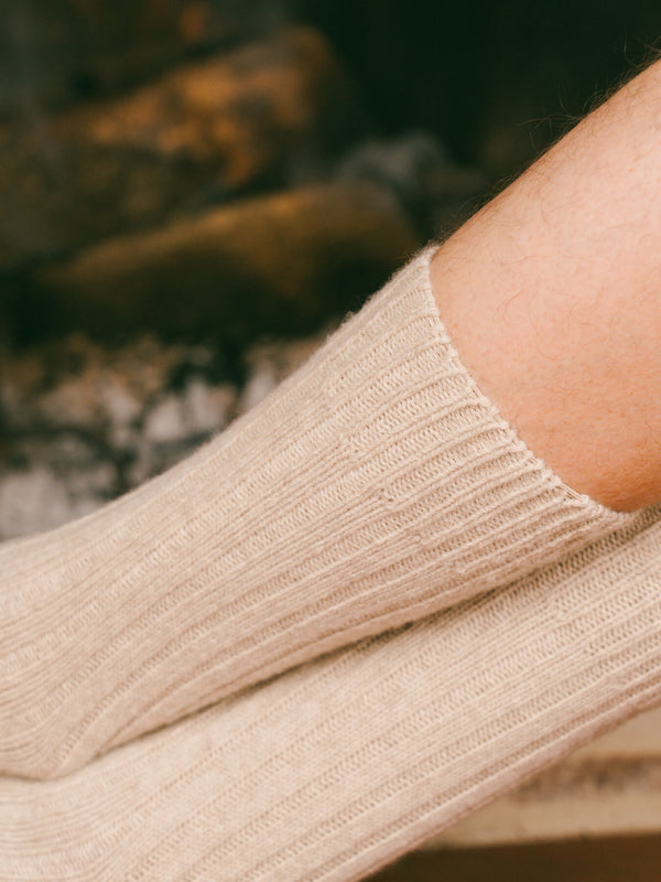 Pétrone chaussettes chaudes côtelées laine mérinos beige homme#couleur_beige