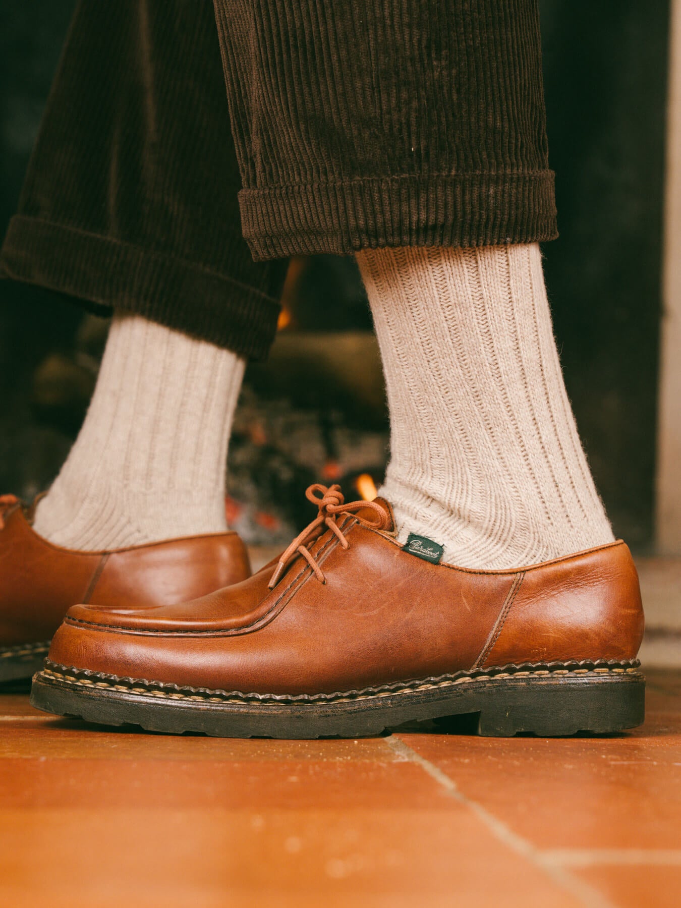 Pétrone chaussettes chaudes côtelées laine mérinos beige homme#couleur_beige