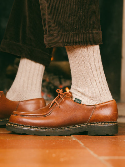 Pétrone chaussettes chaudes côtelées laine mérinos beige homme#couleur_beige