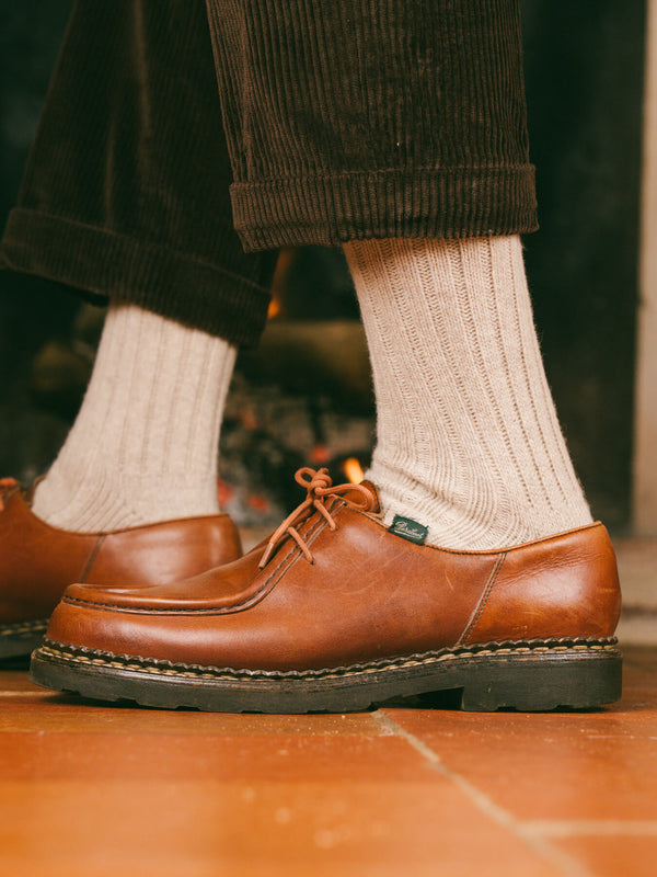 Pétrone chaussettes chaudes côtelées laine mérinos beige homme#couleur_beige