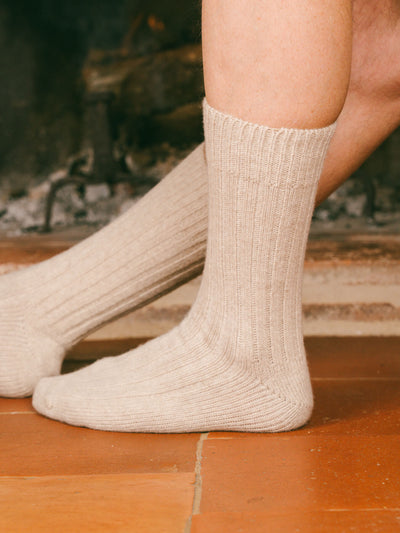 Pétrone chaussettes chaudes côtelées laine mérinos beige homme#couleur_beige