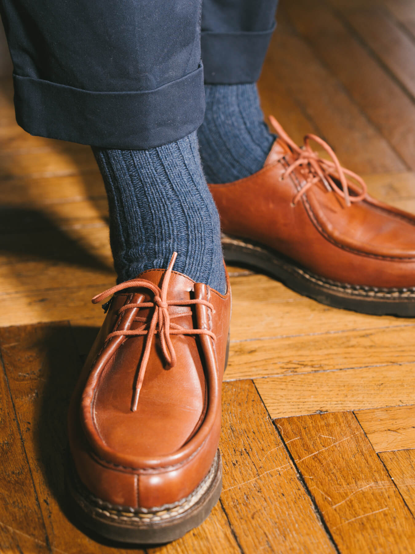 Pétrone chaussettes chaudes côtelées laine mérinos bleu chiné homme#couleur_bleu-chiné