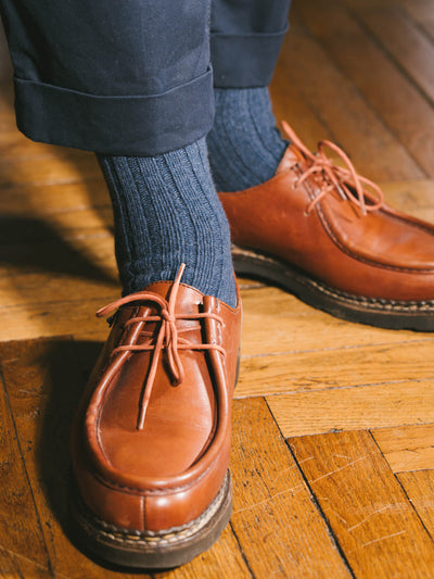 Pétrone chaussettes chaudes côtelées laine mérinos bleu chiné homme#couleur_bleu-chiné