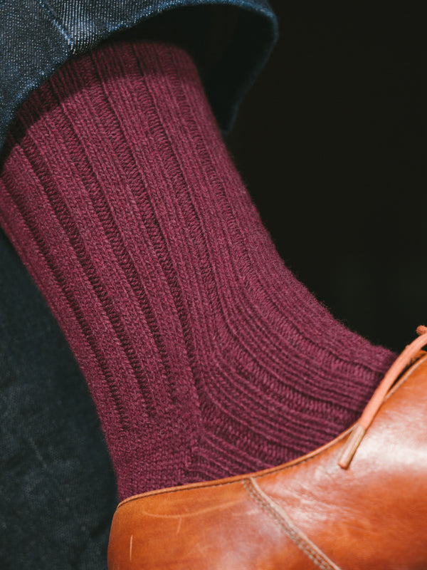 Pétrone chaussettes chaudes côtelées laine mérinos bordeaux foncé homme#couleur_bordeaux-foncé
