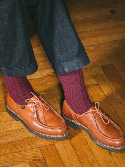 Pétrone chaussettes chaudes côtelées laine mérinos bordeaux foncé homme#couleur_bordeaux-foncé