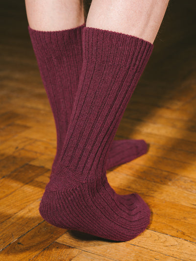 Pétrone chaussettes chaudes côtelées laine mérinos bordeaux foncé homme#couleur_bordeaux-foncé