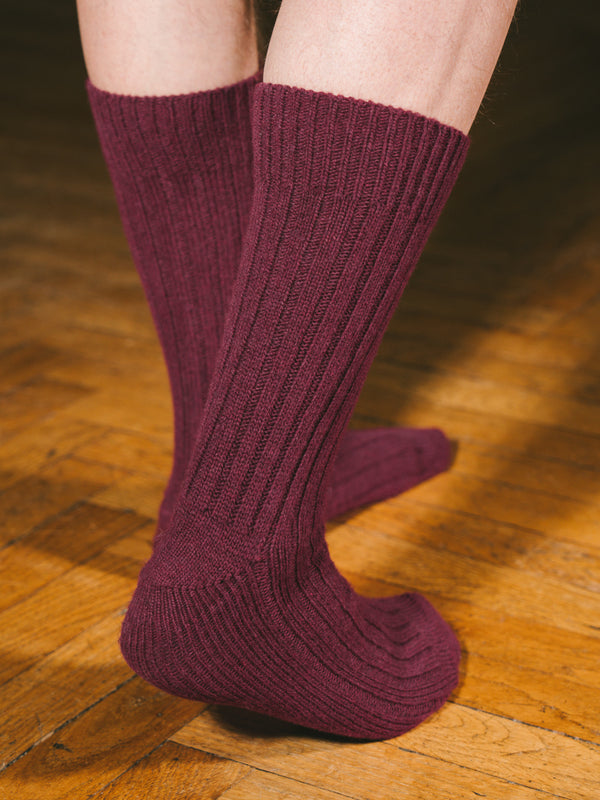 Pétrone chaussettes chaudes côtelées laine mérinos bordeaux foncé homme#couleur_bordeaux-foncé