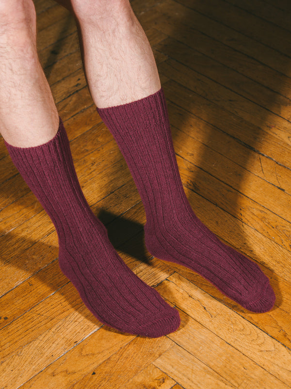 Pétrone chaussettes chaudes côtelées laine mérinos bordeaux foncé homme#couleur_bordeaux-foncé