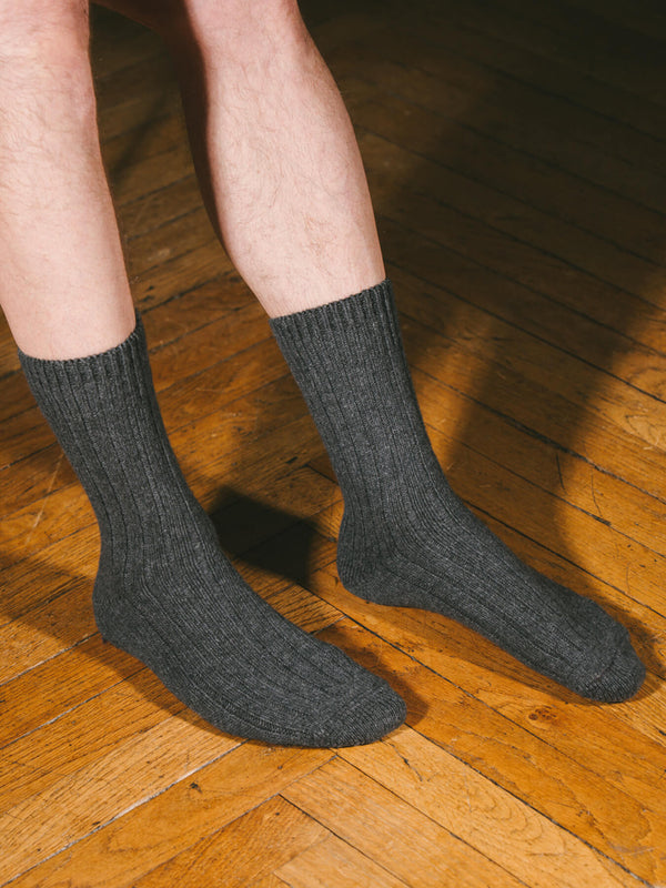 Pétrone chaussettes chaudes côtelées laine mérinos gris anthracite homme#couleur_gris-anthracite