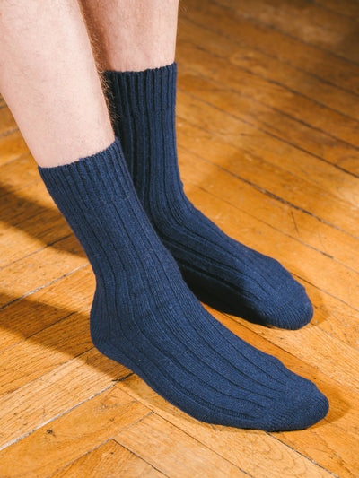 Pétrone chaussettes chaudes côtelées laine mérinos bleu marine homme#couleur_bleu-marine