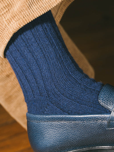 Pétrone chaussettes chaudes côtelées laine mérinos bleu marine homme#couleur_bleu-marine