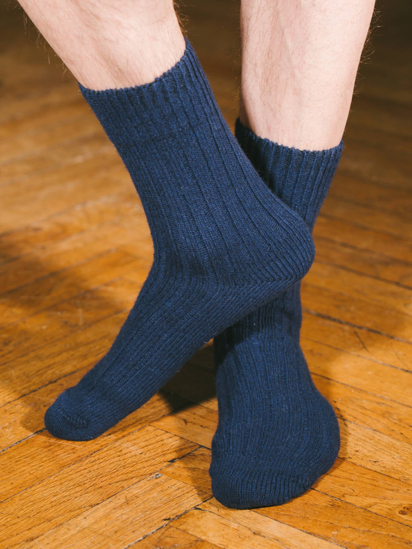 Pétrone chaussettes chaudes côtelées laine mérinos bleu marine homme#couleur_bleu-marine