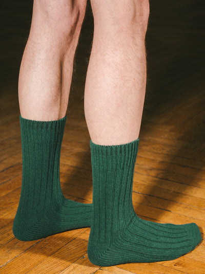 Pétrone chaussettes chaudes côtelées laine mérinos vert homme#couleur_vert