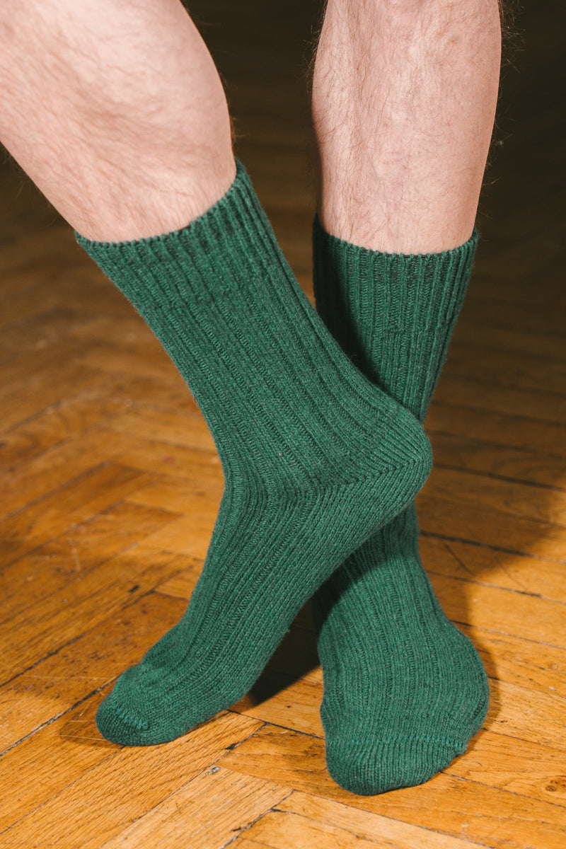 Pétrone chaussettes chaudes côtelées laine mérinos vert homme vignette