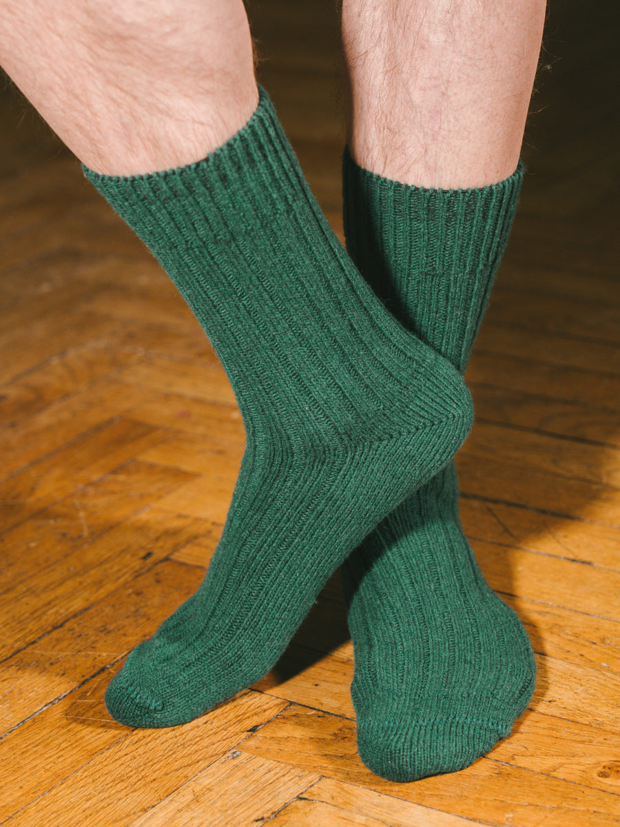 Pétrone chaussettes chaudes côtelées laine mérinos vert homme#couleur_vert